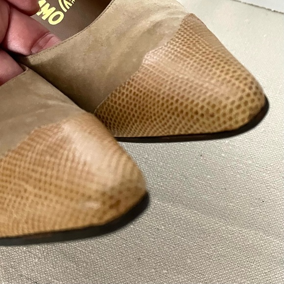 Salvatore Ferragamo Suede/Snake Embossed Leathr Pointed Cap Toe Heels/Shoes 9.5B - Picture 13 of 16